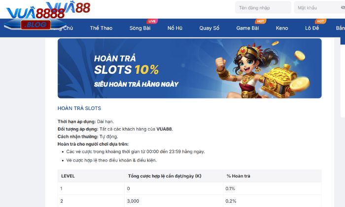 Hoàn cược khi chơi slot lên tới 10% dành cho toàn bộ khách hàng Hoàn cược khi chơi slot lên tới 10% dành cho toàn bộ khách hàng