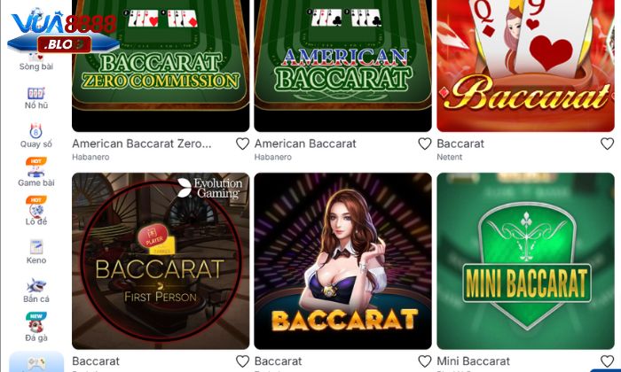 Vua88 cung cấp nhiều phiên bản Baccarat khác nhau cho cược thủ lựa chọn