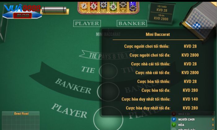 Cách chơi Mini Baccarat tại nhà cái Vua88 cực chi tiết